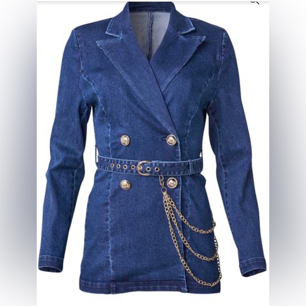 Size 12 new in bag jean jacket blazer style with gold accent buttons/chains